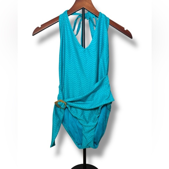 Trina‎ Turk Blue One-Piece Swimsuit with Sparkly Chevron Pattern Sz 6 EUC - Picture 3 of 13